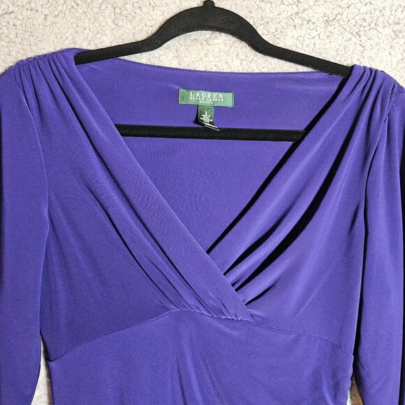 Ralph Lauren Purple Draped Jersey Long Sleeve Cocktail Dress Size 2 - Picture 6 of 14